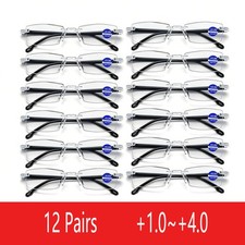 12 Pair Rectangular Anti Blue Power Reading Reader Glasses Mens Women Clear Lens