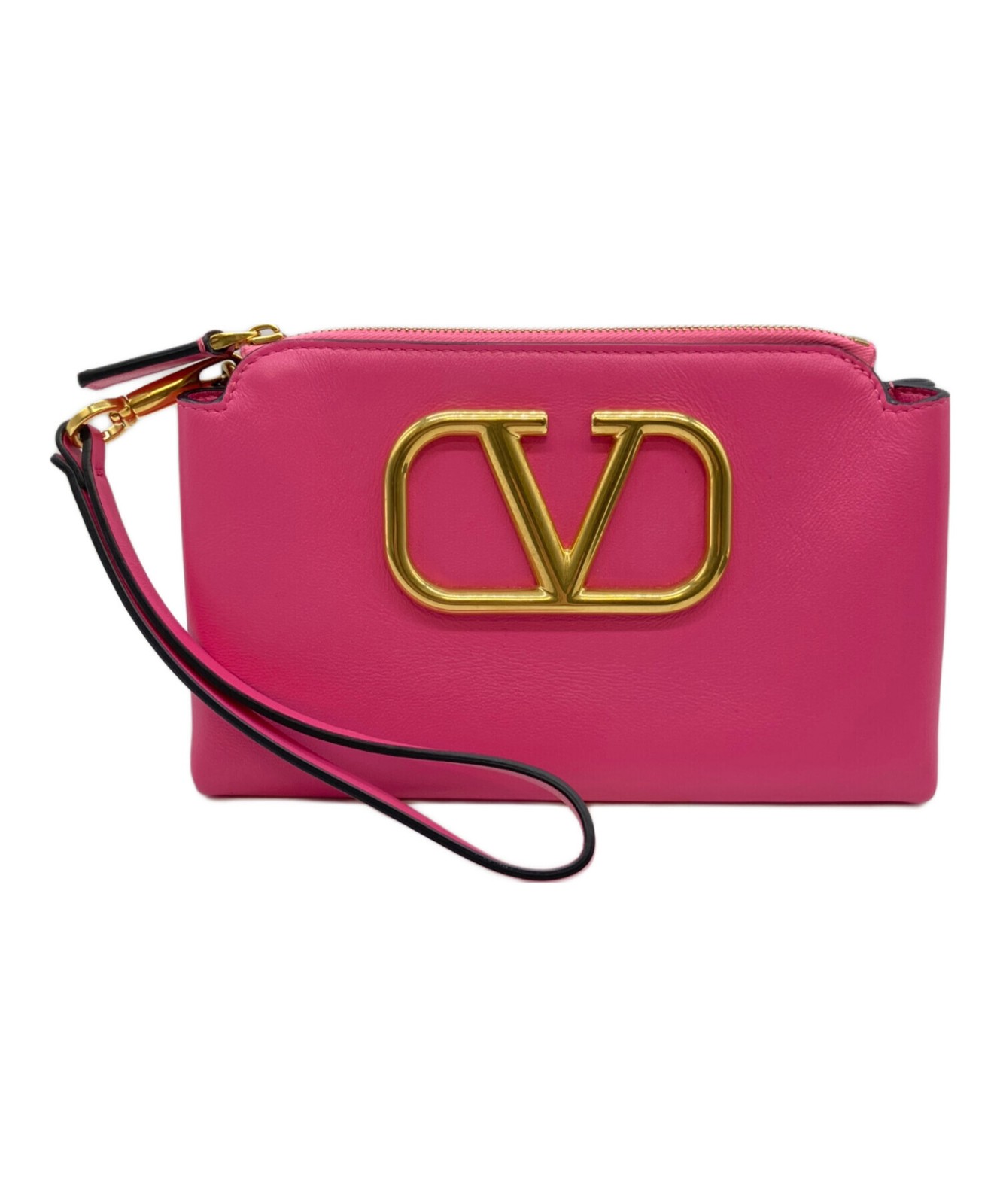 Valentino Clutch Bag Womens RFID Leather Pink Used Authentic