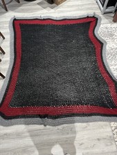 Vintage Crochet Afghan Blanket Red Black Grey...
