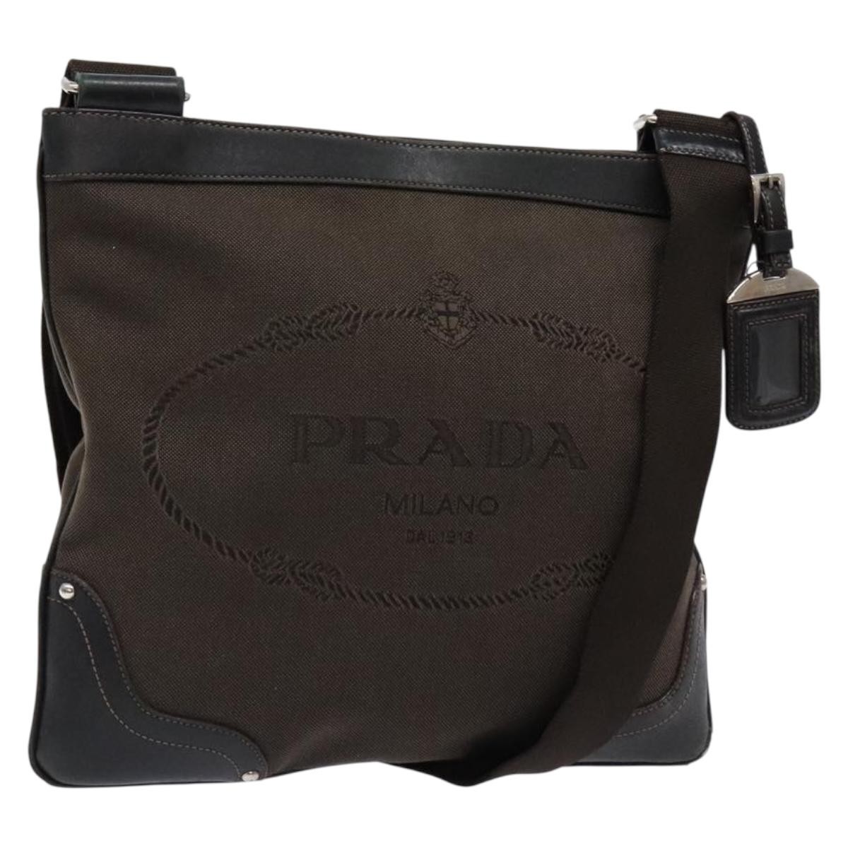 PRADA Shoulder Bag Canvas Leather Brown Silver Auth bs28705 | eBay