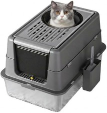 Stainless Steel Cat Litter Box w/ Lid,Enclosed Metal Kitty Litter Box Enclosure