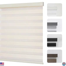 Cordless Zebra Blinds, Dual Layer Light Control Roller Shades, 34" W x 75" H