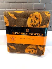 3 pcs Sultan s Linens 100% Cotton Kitchen Halloween Pumpkin Towel Set