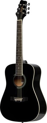 3/4 black dreadnought acoustic guitar with basswood top, left-handed model