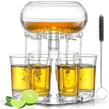 Shot Glass Dispenser And Holder - Party Drink Set For Liquor With 6 Glasses, ...