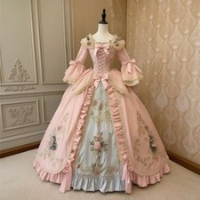 Vintage Victorian Prom Dresses O-Neck Pink Lace Floral Embroidery Evening Gowns