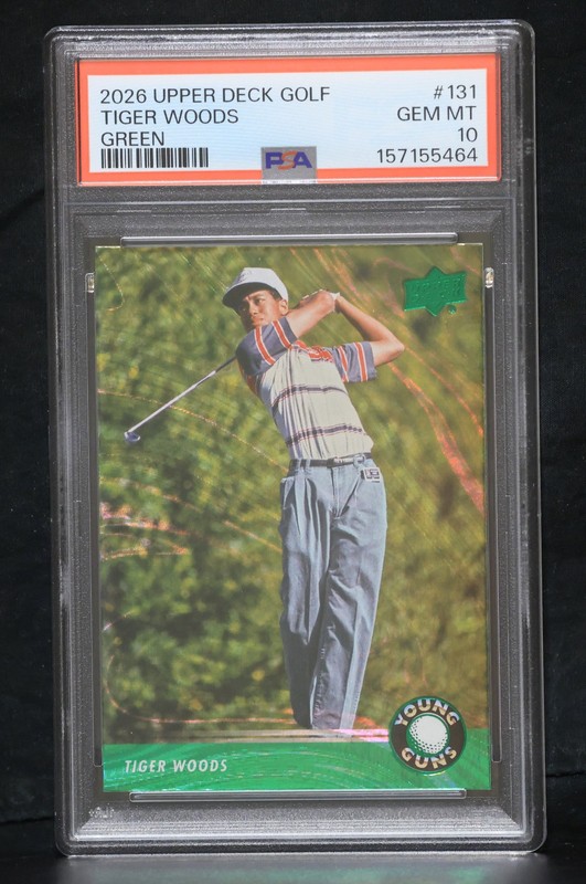 2026 Upper Deck Golf~Tiger Woods~Young Guns #131 Green Foil~PSA GEM MT 10!