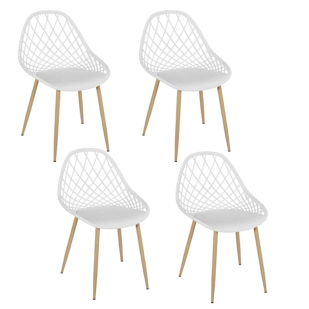Chaises design Malaga blanches lot de 4 de 80cm en hêtre et résine haut de gamme