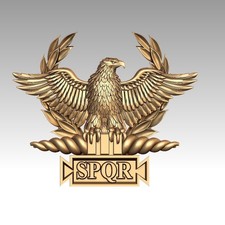 SPQR EAGLE Badge - 1 3/4" wide roman gold steel - STRENGTH and HONOR