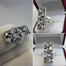 Sterling Silver 925 Ring 6.5g with CZ  Purple Stones Vintage Statement