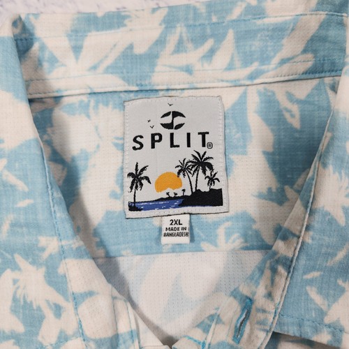 Split USA Brand MENS SIZE 2XL Blue Perforated Hawaiian Shirt Floral Short Sleeve - Picture 3 of 10