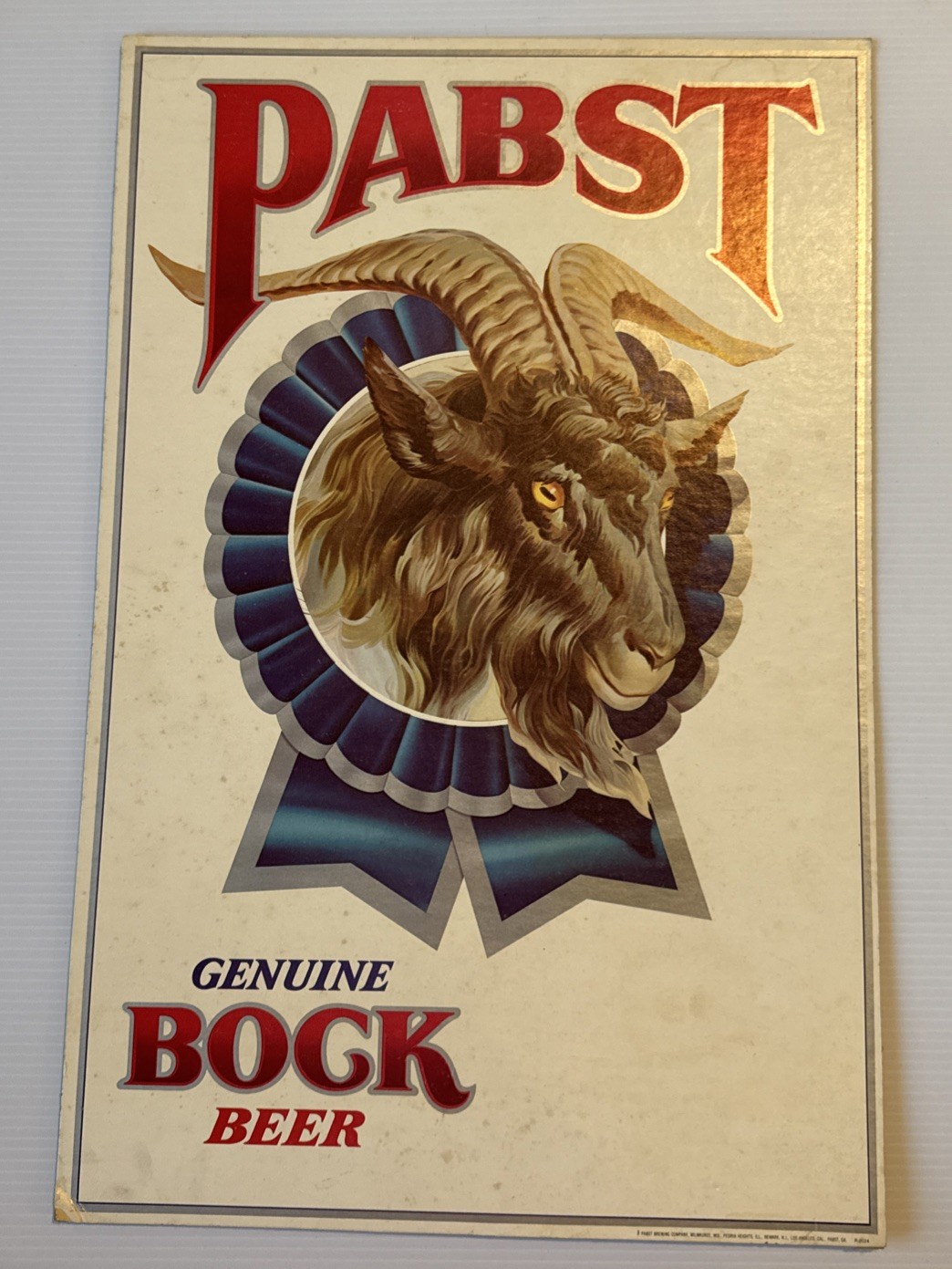 Vintage Pabst Genuine Bock Beer Easel Back Cardboard Sign 11" x 16.75"
