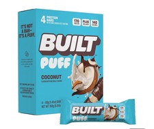 BUILT Puff Protein Bar, Coconut, 17g Protein, Collagen, 4 Count Box, 1.41 oz Bar