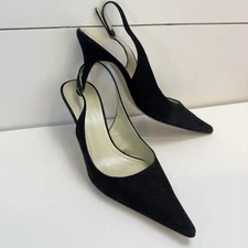 Anne Klein Akmakaya sz9 bk suede sling back pointed toe need heel tip