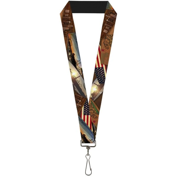 "Buckle-Down Lanyard-1.0\"-Surfboard Cali Scenes/Us Flag Stacked Brown (Us Import)"-image