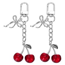 2Pcs Cherry Keychain Cute Handbag Accessories for Women, Light Red