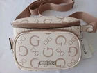 GUESS Women's Crossbody Bag Cream Beige Pink Logo Print Adjustable Strap BNWT