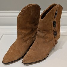 Vtg Zodiac USA Brown Suede Slouch Western Cowboy Boots Made in Spain - Size 8