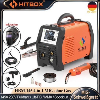 4-in-1 LED MIG Schweißgerät 145A 240V MIG gaslos STICK&Spoolgun&Lift-TIG-Brenner