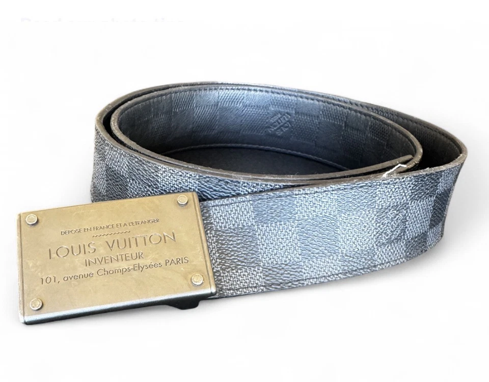 Cinturón Louis Vuitton gris/negro para hombre talla 34-36 M0285T hebilla de cinturón plateada Foto 2 de 4