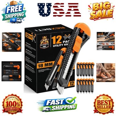 12-Pack Utility Knife, Retractable Box Cutter for Cartons, Cardboard and Boxe...