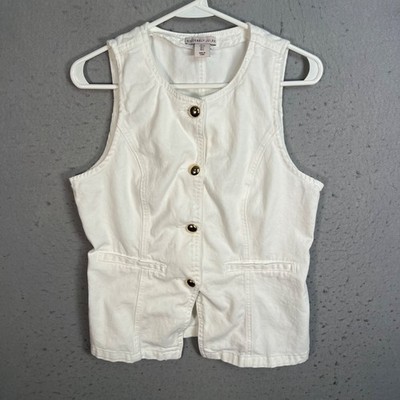 Sincerely Jules Womens Large White Sleeveless Button-Up Vest Top Cotton