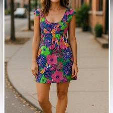 TIBI Silk Blend Off The Shoulder Colorful Dress Size Small Cut Out