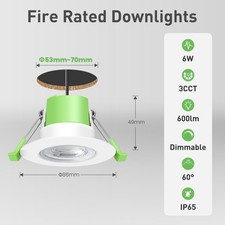 Image of LED Fire Rated Recessed Ceiling Dimmable CCT Spotlights White/Nickel light IP65