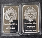 Scottsdale Mint 2 x 1 oz .999 Silver Bars, Total 2 oz Fine Silver