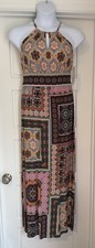 London Style Collection Boho Maxi Dress Stretchy Medallion 4 NWT $72 Orange 