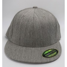 Flexfit 210 Fitted Grey Heather Flat Brim Premium Cap Hat Size 7 1/4 - 7 5/8