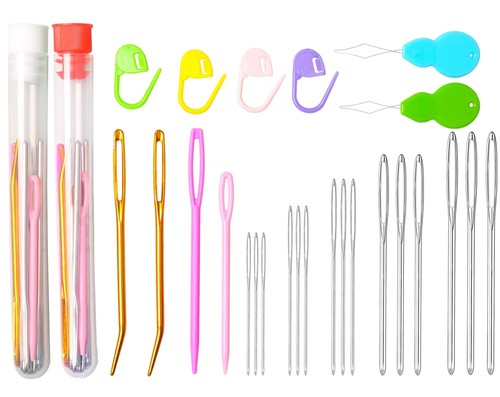 45Pcs Large Eye Blunt Yarn Needles kit, Assorted Sizes Bent Tapestry Darning ...