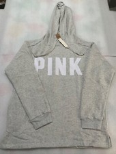 Victoria's Secret PINK Logo Shop Campus PO Open Hem Hoodie Grey MULTIPLE SIZES