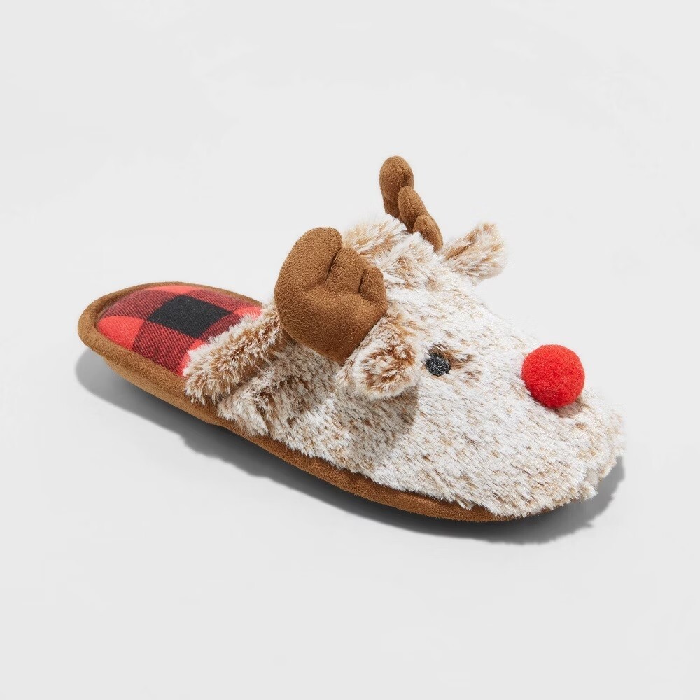 Kids Holiday Red Nose Rudolf Scuff Slippers Wondershop 11-12