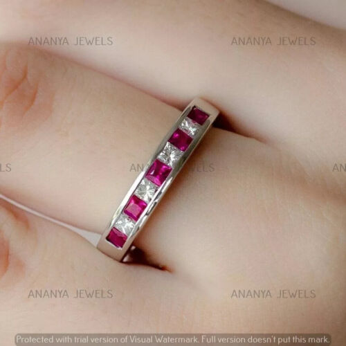 2ct Princess Lab-Created Sapphire Eternity Wedding Band Real 925 Sterling Silver