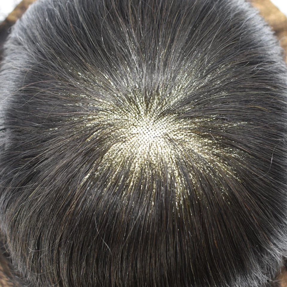 Pelucas de sistema de reemplazo de cabello humano mono fino toupee para hombre Foto 3 de 4