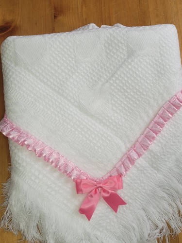 Coperta bambino scialle semplice o ricamato elefante + bolle opzionali fiocco costola in pizzo - Foto 16 di 19