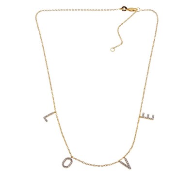 Rarities Gold-Plated Sterling Silver White Zircon 'LOVE' Station Necklace 18''