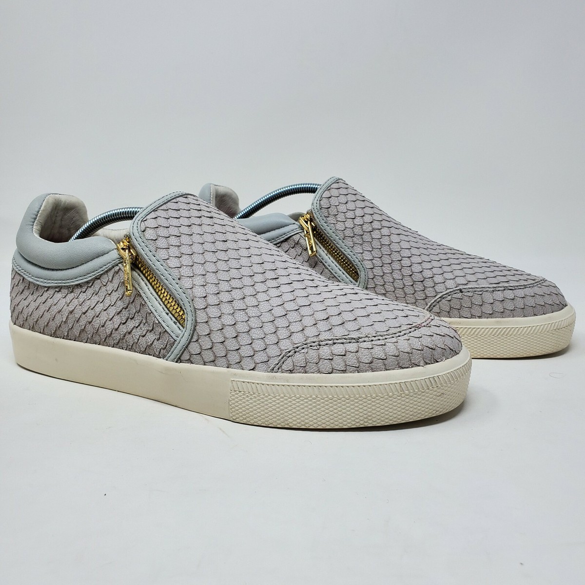 ASH Intense Gray Snake Scale Skate Gold Zipper Sneakers Womens