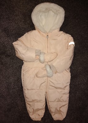 Jasper Conran Girl's Junior J Pink Thick Snowsuit All In One Coat 9-12 M  Winter UK