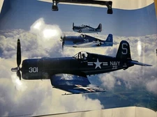 Vintage Poster F-4F Wildcat and F-6F Hellcat F-4U Corsair Navy Planes Aircraft