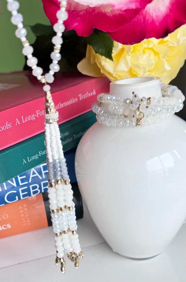 Elegante collar/Brc de cuentas de cristal facetado natural blanco/dorado/gris claro curativo Foto 4 de 4