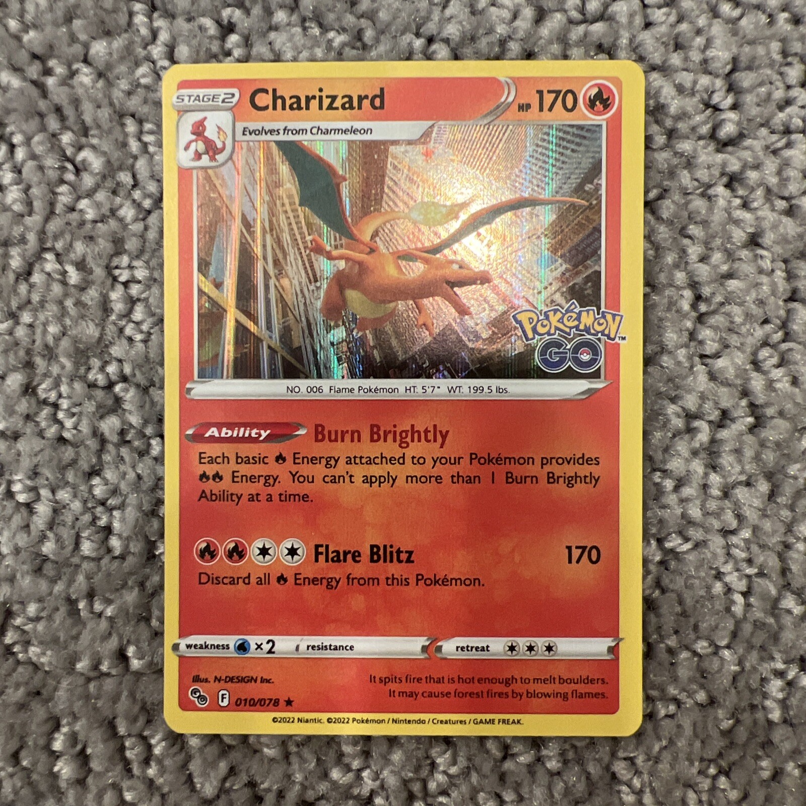 Pokémon TCG Charizard Pokemon GO 010/078 Reverse Holo Rare MINT