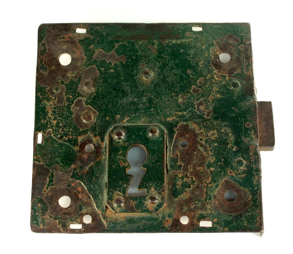 ~ Antiguo castillo grande de hierro forjado a mano cerradura de puerta y pestillo siglo XVII pintura original Foto 2 de 4