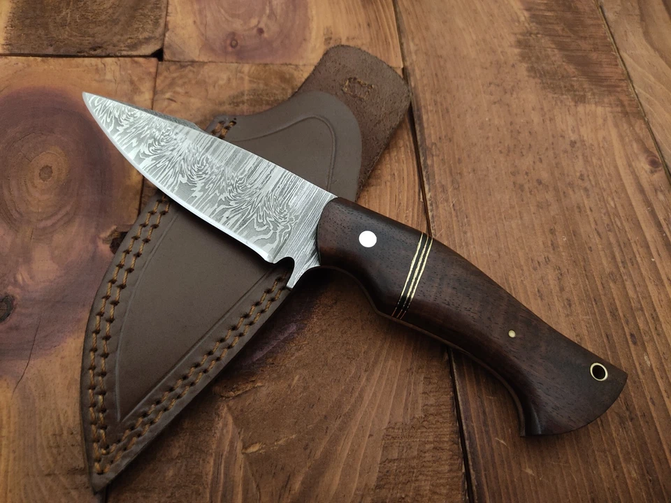 Damascus Hunting Knife Custom Handmade Hand Forged Damascus Steel Blade w/Sheath - Image 2 of 4