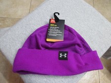 UNDER ARMOUR YOUTH/GIRLS WINTER BEANIE HAT NWT 25 PURPLE W/UA PATCH CUFF SOFT