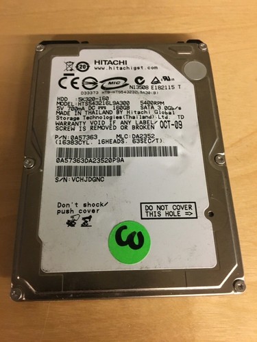 Hitachi HTS543216L9A300 PN:0A57363 160GB 2.5" SATA Laptop Drive *USED* - Picture 2 of 3