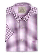 Bar Harbour Plus Size Short Sleeve Check Shirt Navy And Purple 2Xl-5Xl