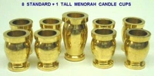 MENORAH CANDLE CUPS {8 Standard + 1 Tall} Brass