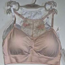 Laura Ashley Small 2 pack Lace Bras Pretty Pink floral White Removable Pads s